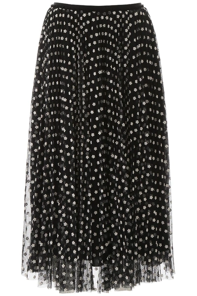 Shop Red Valentino Pleated Skirt In Black,white