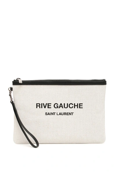 Shop Saint Laurent Rive Gauche Clutch In Beige,black