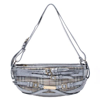 Pre-owned Burberry Silver Leather Bridle Belted Bag
