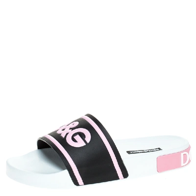 Pre-owned Dolce & Gabbana Black/pink Rubber I Love Flat Slides Size 37