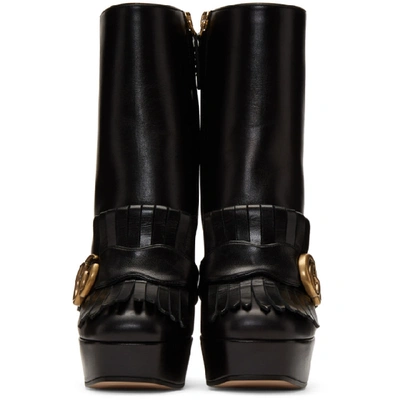 Shop Gucci Black Leather Fringe Gg Platform Boots