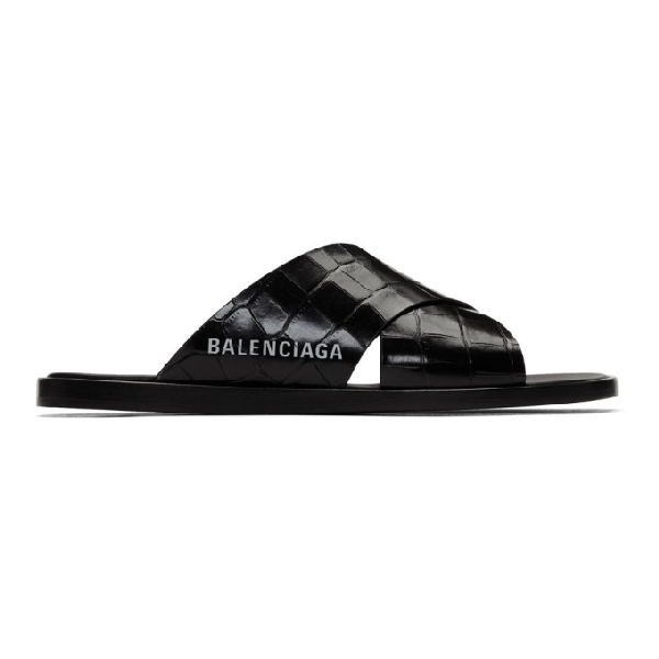 croc effect sandals