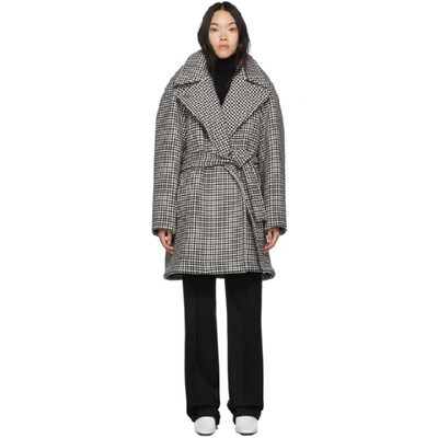 Shop Balenciaga Black And White Houndstooth Pinched Wrap Coat In 1070 Black/