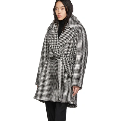 Shop Balenciaga Black And White Houndstooth Pinched Wrap Coat In 1070 Black/