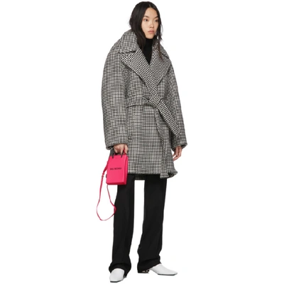 Shop Balenciaga Black And White Houndstooth Pinched Wrap Coat In 1070 Black/