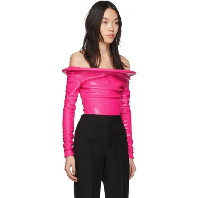 Shop Balenciaga Pink Sequin Bodysuit In 5900 Fluo P