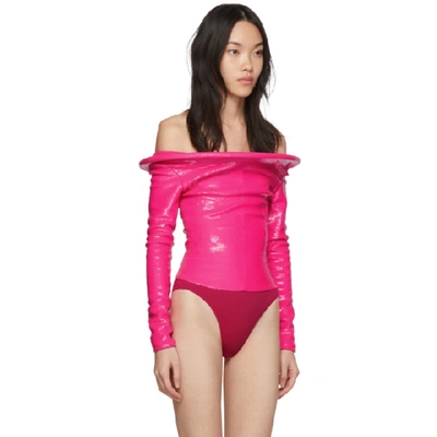 Shop Balenciaga Pink Sequin Bodysuit In 5900 Fluo P
