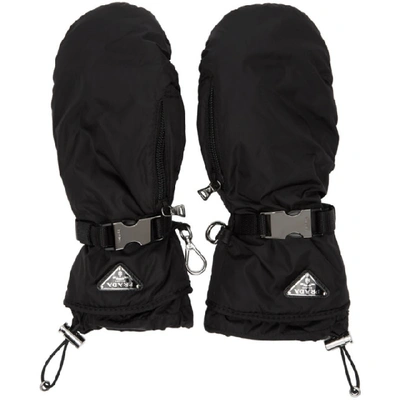 Shop Prada Black Nylon Mittens