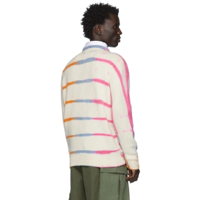Shop The Elder Statesman Off-white & Pink Cashmere Ladder-dye Sweater In Fuchsia/new Permission