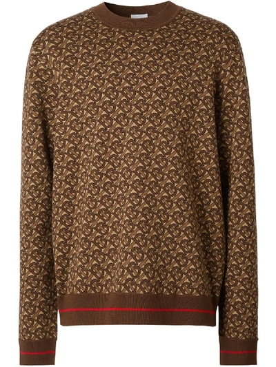 Shop Burberry Monogram Jaquard-knit Jumper In Brown