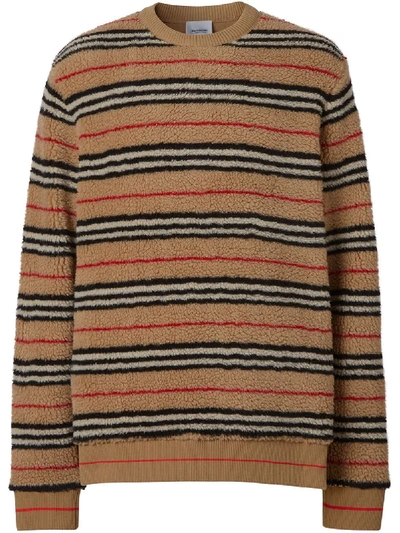 Shop Burberry Icon Stripe Fleece Sweatshirt In Brown
