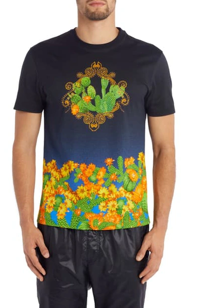 Shop Versace Cactus Flower T-shirt In Black Multi