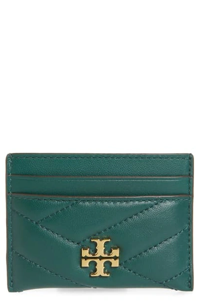 Shop Tory Burch Kira Chevron Leather Card Case - Green In Malachite
