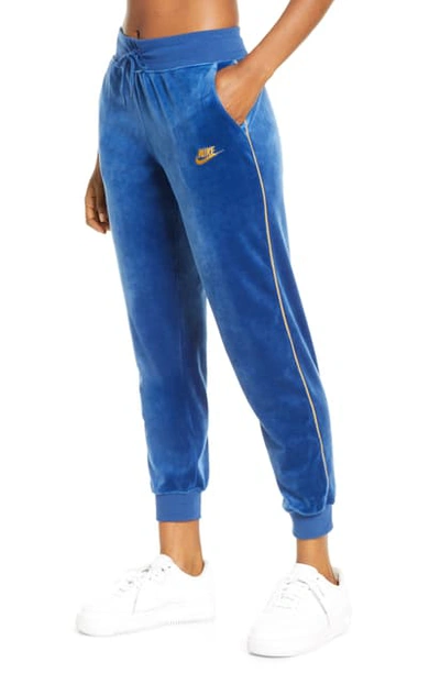 Nike Sportswear Heritage Velour Jogger Pants In Coastal Blue/ Gold Suede |  ModeSens