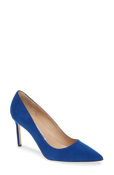 Shop Manolo Blahnik Bb Pointy Toe Pump In Cobalt Suede