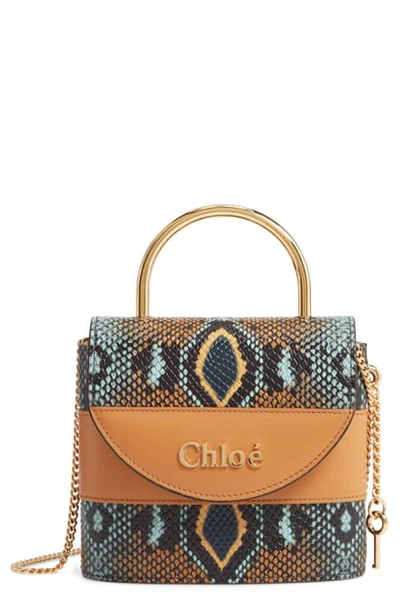 Shop Chloé Aby Lock Python Embossed Leather Shoulder Bag In Faded Blue
