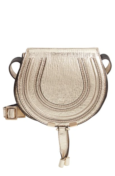 Shop Chloé Mini Marcie Metallic Leather Crossbody Bag In Gold