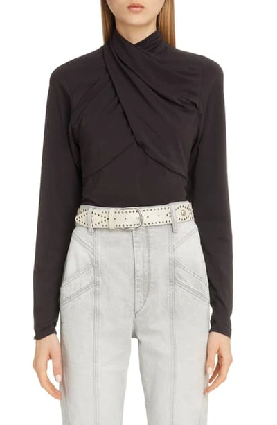 Shop Isabel Marant Drape High Neck Jersey Top In Black