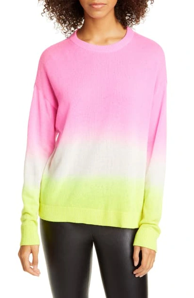 Shop Alice And Olivia Gleeson Dip Dye Cashmere Sweater In Neon Pink/ White/ Neon Yellow