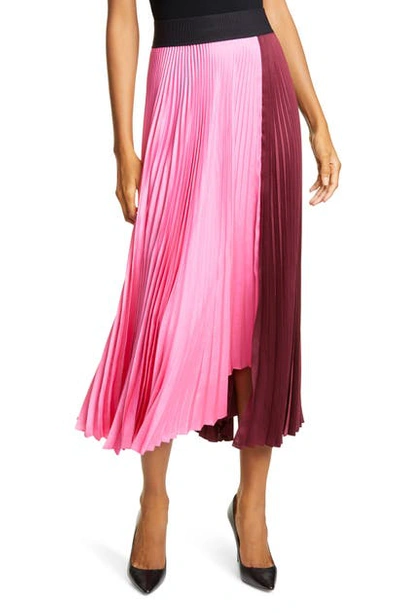 Shop A.l.c Grainger Asymmetrical Pleated Midi Skirt In Garnet/ Grapefruit