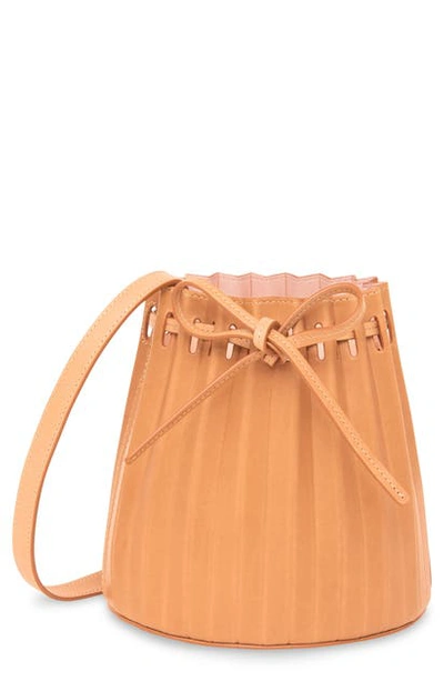 Shop Mansur Gavriel Mini Pleated Leather Bucket Bag In Camello/ Rosa