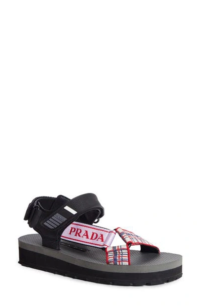 Shop Prada Logo Sandal In Black/ Red