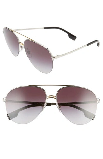 Shop Burberry 59mm Polarized Aviator Sunglasses In Gold Silver/ Grey Gradient