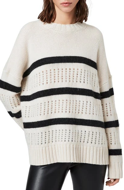 Shop Allsaints Siddons Stripe Wool Blend Sweater In Ecru/ Black