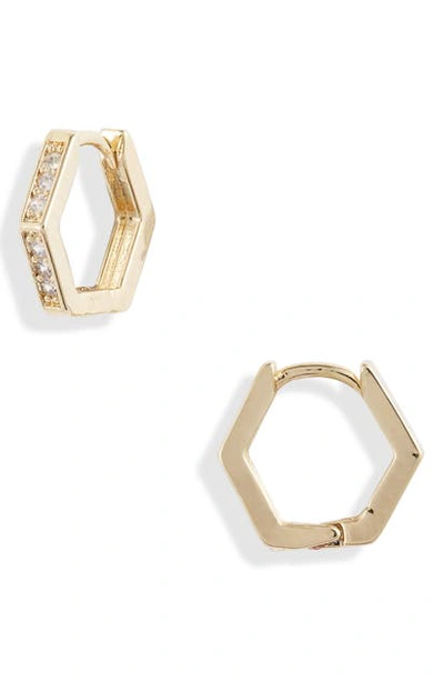 Shop Jules Smith Crystal Hexagonal Hoop Earrings In Gold