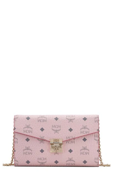 Mcm Patricia Continental Crossbody Wallet In Visetos In Pink, Powder Pink