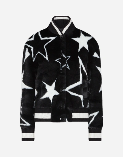 Shop Dolce & Gabbana Millennials Star Print Eco Fur Coat In Black