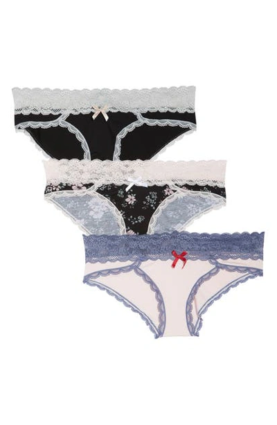 Shop Honeydew Intimates Ahna 3-pack Hipster Panties In Black/ Ballet/ Winter Garden