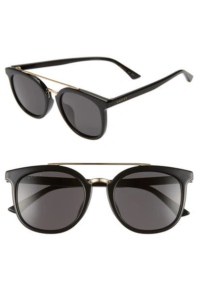 Shop Gucci 52mm Round Sunglasses - Black/ Grey