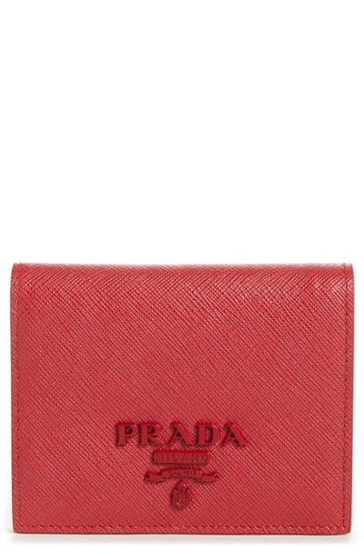 Shop Prada Monochromatic Logo Saffiano Leather Wallet In Fuoco