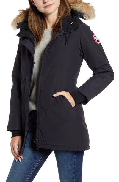 Shop Canada Goose Victoria Fusion Fit Down Parka With Genuine Coyote Fur Trim In Navy