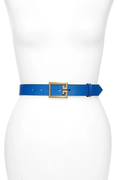 Shop Givenchy 2g Buckle Leather Belt In Persian Blue/ Gold