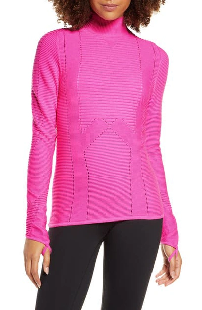 Shop Adam Selman Sport Rib Mock Neck Top In Bubblegum