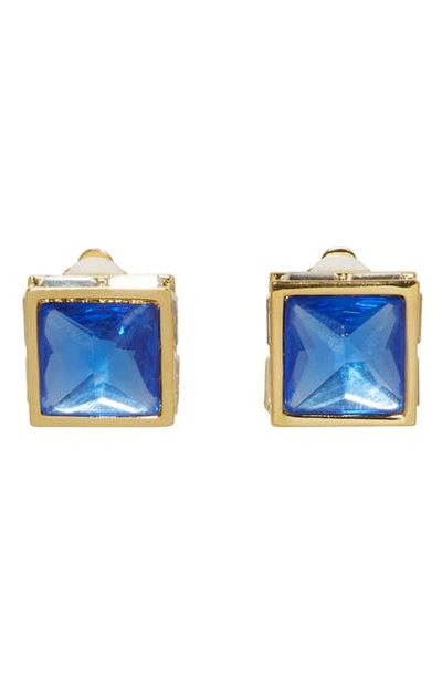Shop Vince Camuto Pyramid Button Clip Earrings In Gold/ Blue