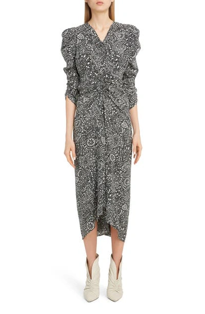 Shop Isabel Marant V-neck Full Sleeve Crepe Midi Dress In Black