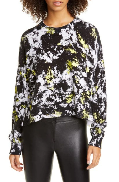 Shop Alice And Olivia Quintin Cotton Blend Sweater In Black/ White/ Neon Yellow