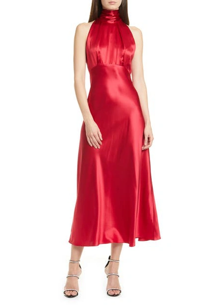 Shop Saloni Michelle Silk Midi Dress In Cherry Red