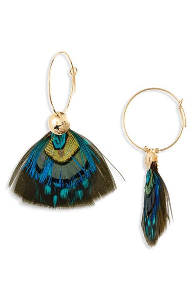 Shop Gas Bijoux Bermude Feather Hoop Earrings In Multi Green/ Blue
