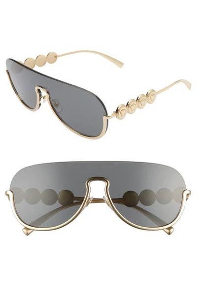 Shop Versace 138mm Pilot Shield Sunglasses In Gold/ Grey Solid