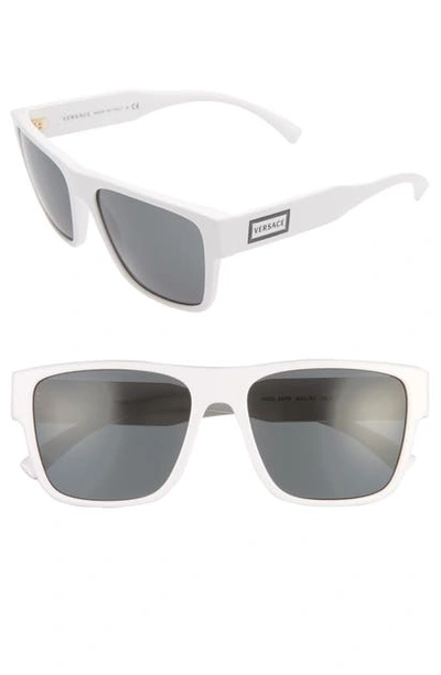 Shop Versace 56mm Flat Top Sunglasses In White/ Grey Solid