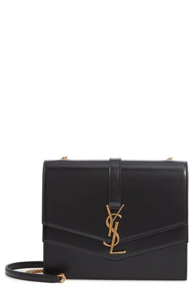 Shop Saint Laurent Sulpice Leather Shoulder Bag - Black In Noir