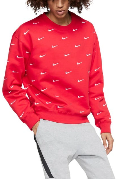 Shop Nike Nrg Embroidered Swoosh Crewneck Sweatshirt In University Red