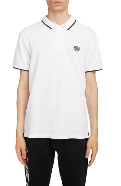 Shop Kenzo Tiger Crest Tipped Pique Polo In White