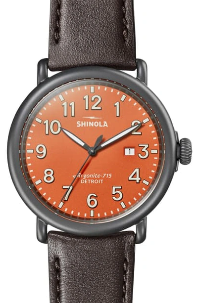 Shop Shinola Runwell Leather Strap Watch, 47mm In Kodiak/ Persimmon/ Gunmetal