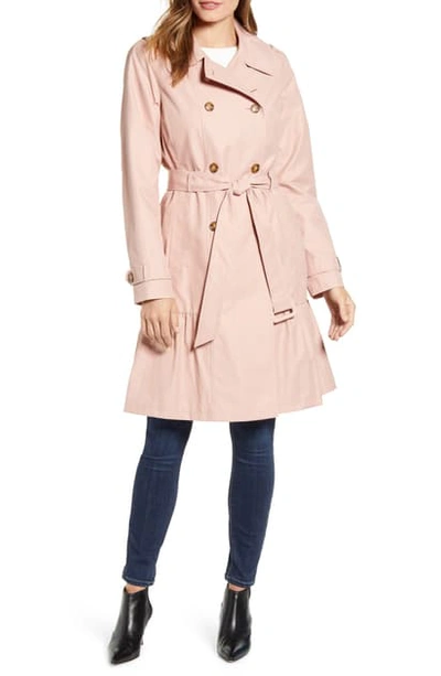 Belted Prairie Style Midi Trench Coat In Soft Peony