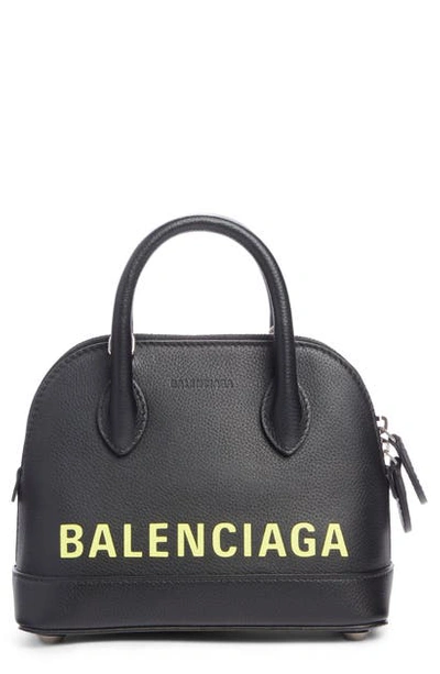 Shop Balenciaga Extra Small Ville Aj Calfskin Top Handle Dome Satchel In Black/ Fluo Yellow